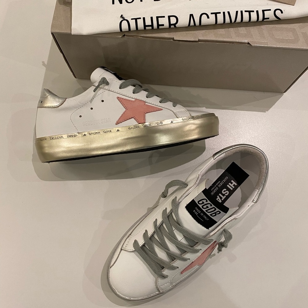 Golden Goose Hi Star White Leather/Pink/Silver 36 - Picture 1 of 9